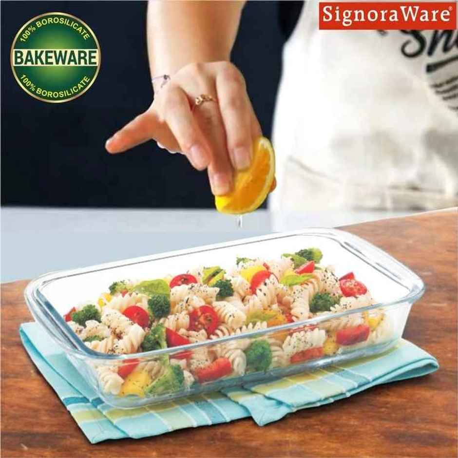 Signoraware Bake N Serve Rectangular Dish | 1000 ml | Clear | Baking Tray, Glass Bakeware