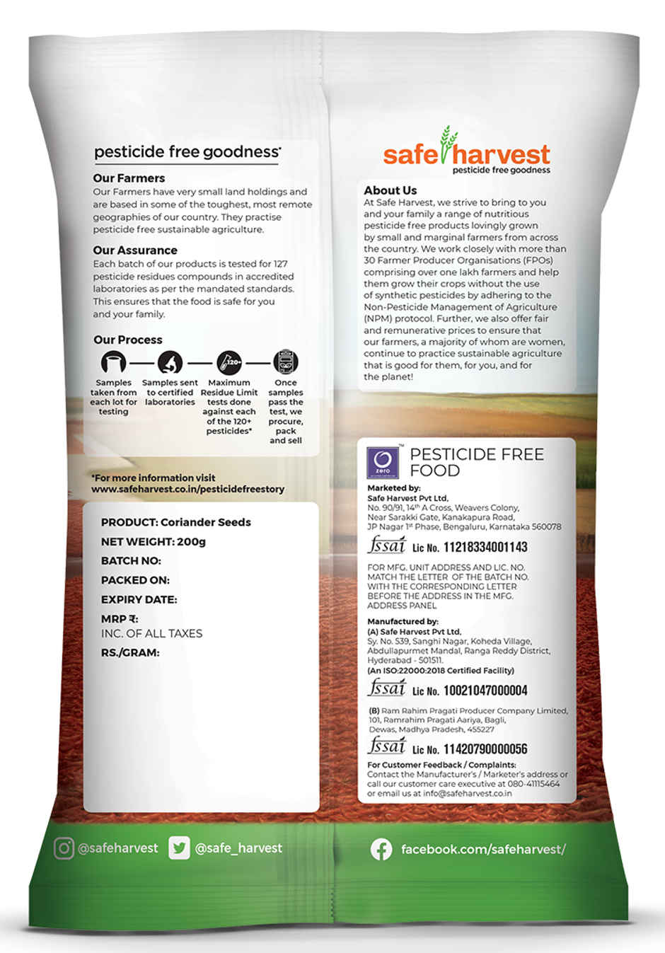 Safe Harvest Pesticide-Free Coriander Seeds