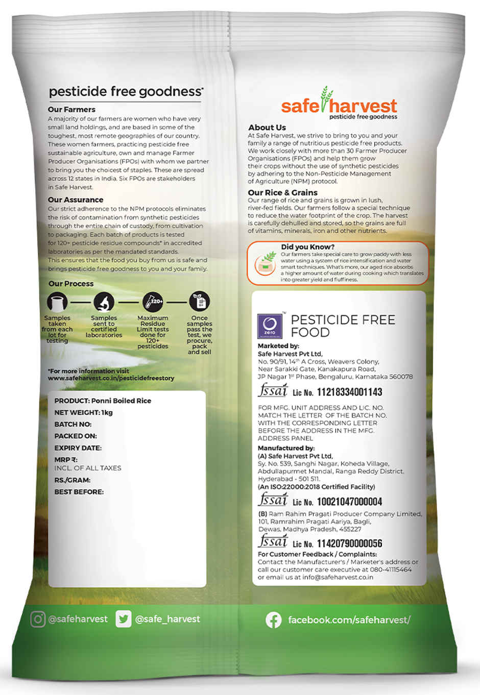 Safe Harvest Pesticide-Free Ponni Boiled Rice