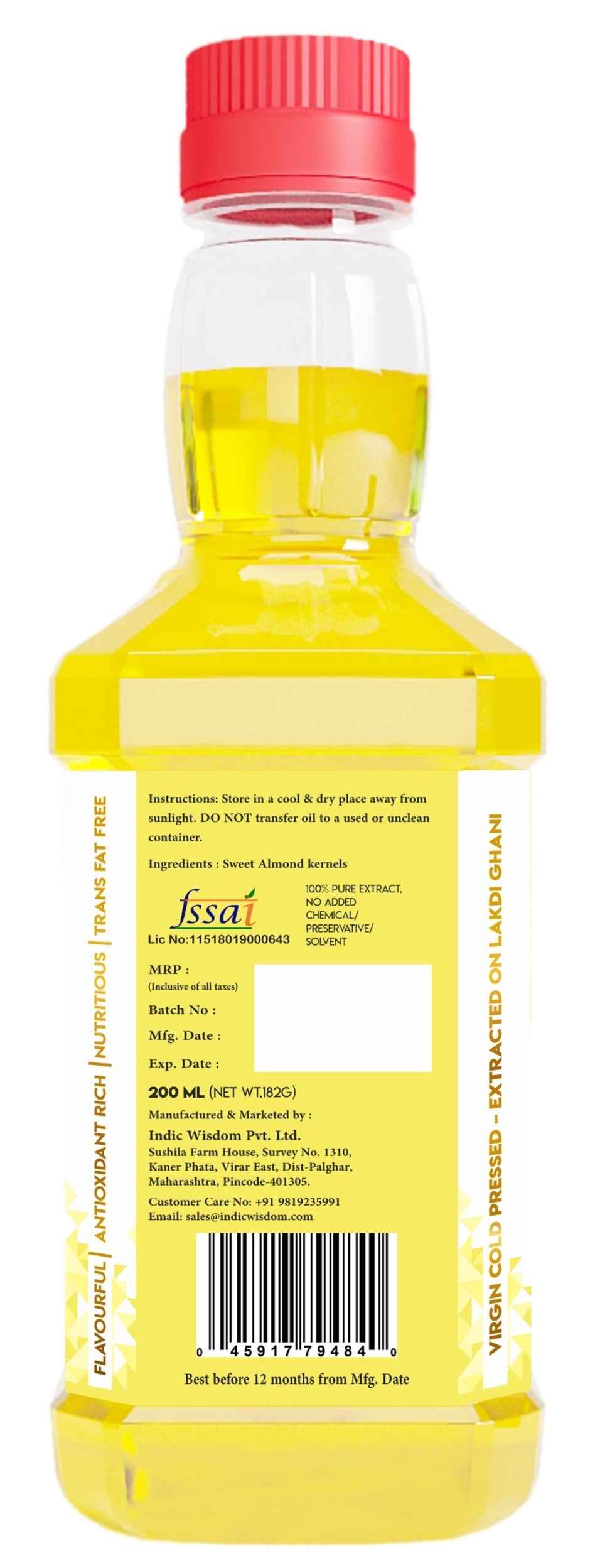 Indic Wisdom Sweet Almond Wood Pressed Oil | Cold Pressed - Extracted on Wooden Churner