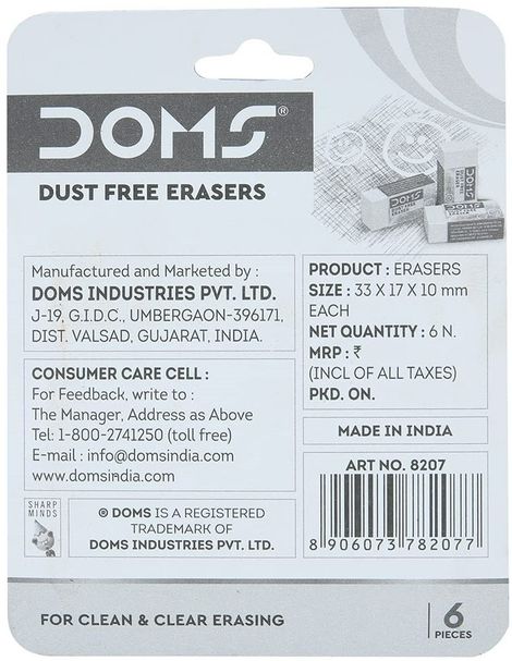 Doms Dust Free Eraser - Efficient and Clean Erasing