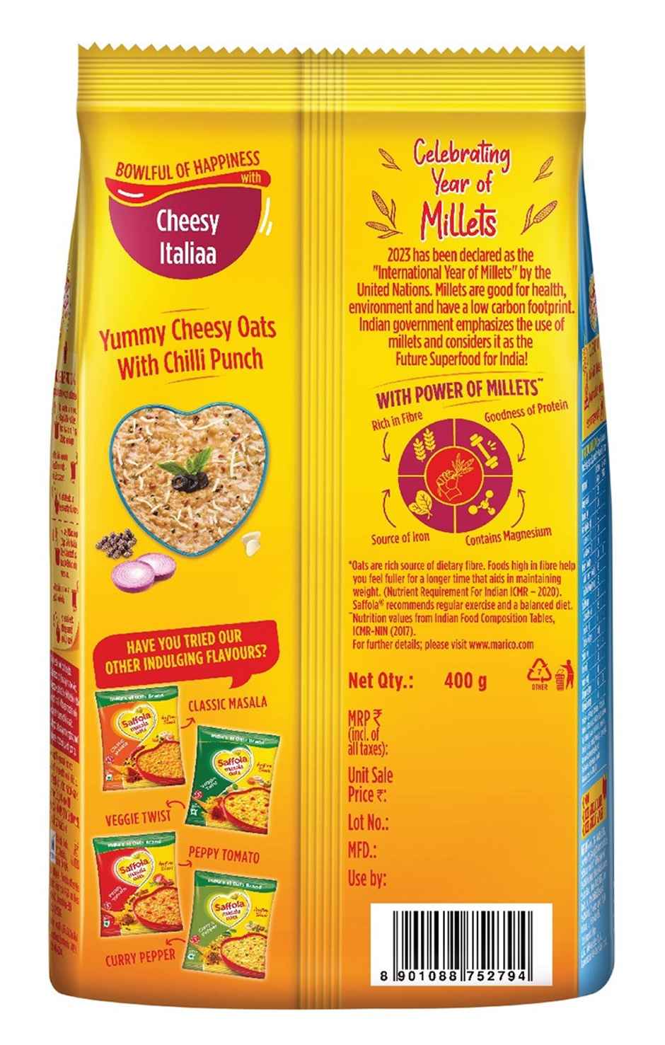 Saffola Masala Oats Cheesy Italian, Healthy & Tasty, Anytime Snack