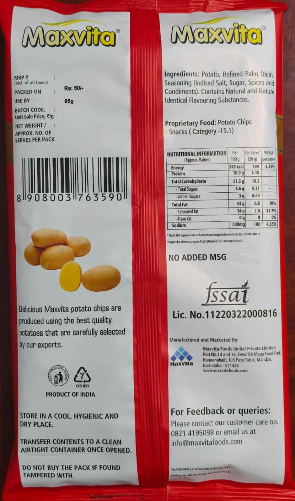 Maxvita Potato Chips Party Packs Tomato Ketchup