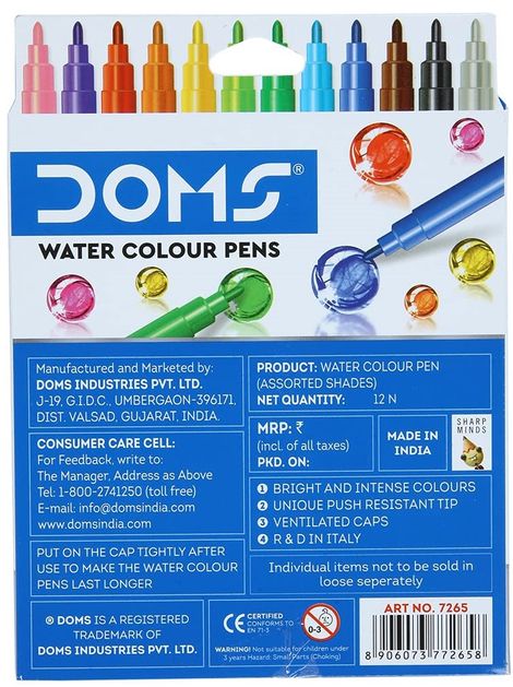 Doms Watercolour Aqua Pen 12 Shades Displey Pack