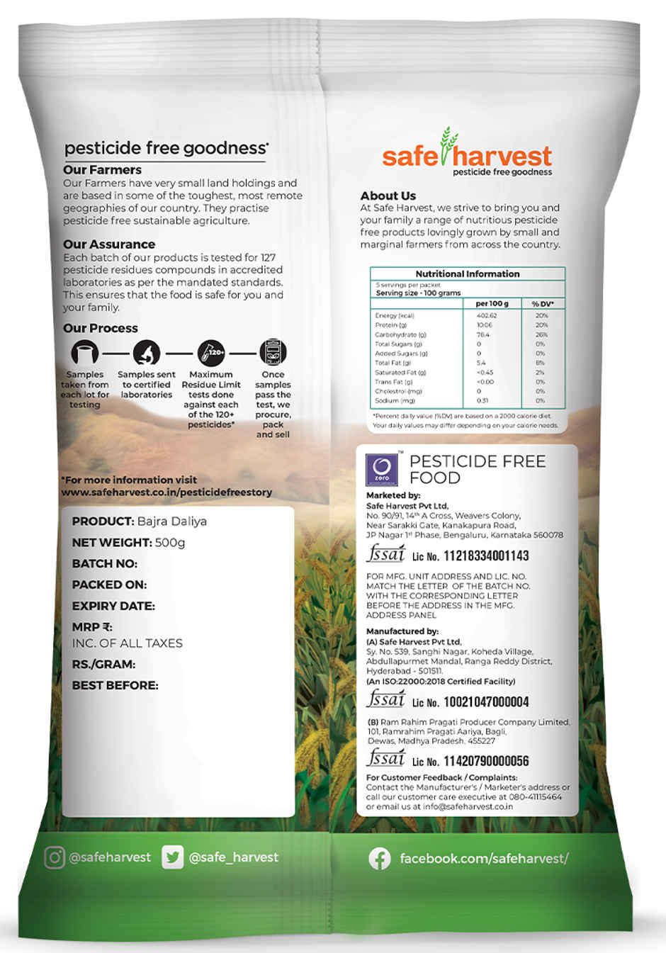 Safe Harvest Pesticide-Free Bajra Daliya | Gluten Free