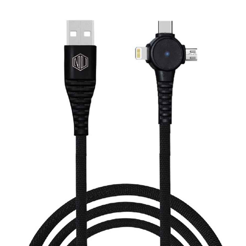 Nu Republic Blaze Trinity 2.0 3-in-one USB Type C Cable 1 m USB-A to Type-C + MicroUSB + Type-L Fast Charge Cable (Compatible with Mobile, Tablet, Laptop) - Black