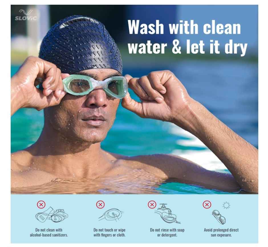 Slovic Adult Swimming Goggles - Basic Maca Green, Anti-Fog with Adjustable Strap