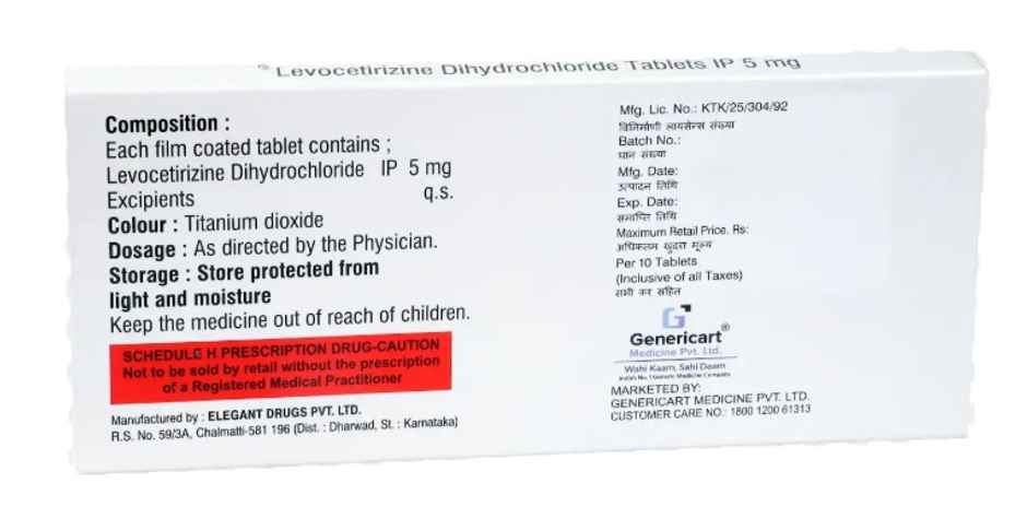 Genericart Levocetirizine Dihydrochloride 5mg Tablet