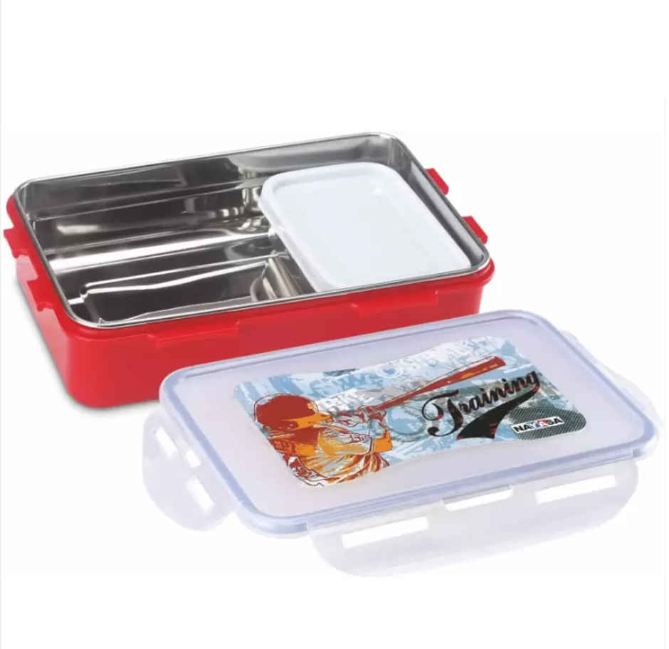 Nayasa Steel Super Lock Inner Stainless Steel Insulated Lunchbox for Kids | Red