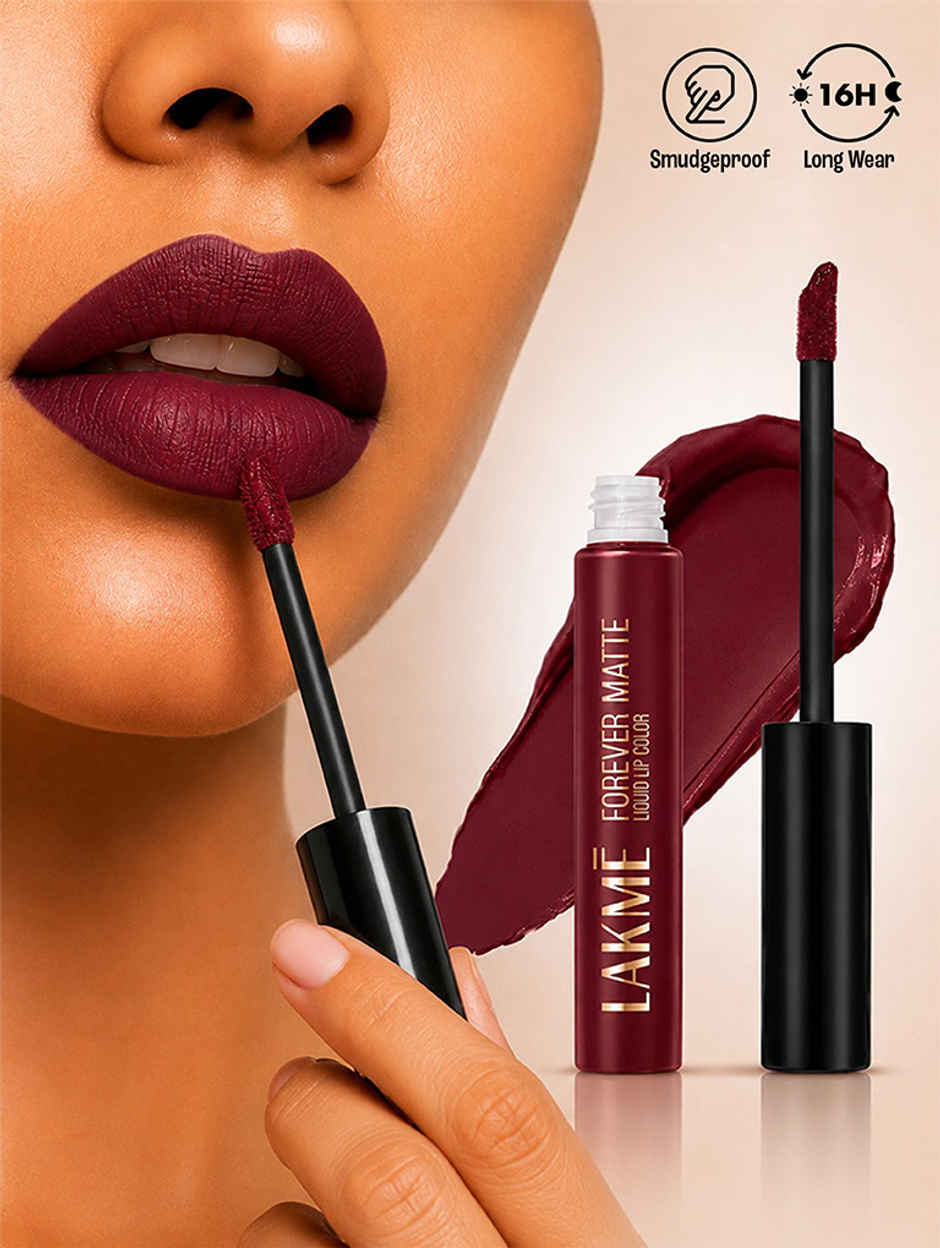 Lakme Forever Matte Liquid Lip | 16 Hr Lipstick | Lightweight & transferproof | Red Sangria