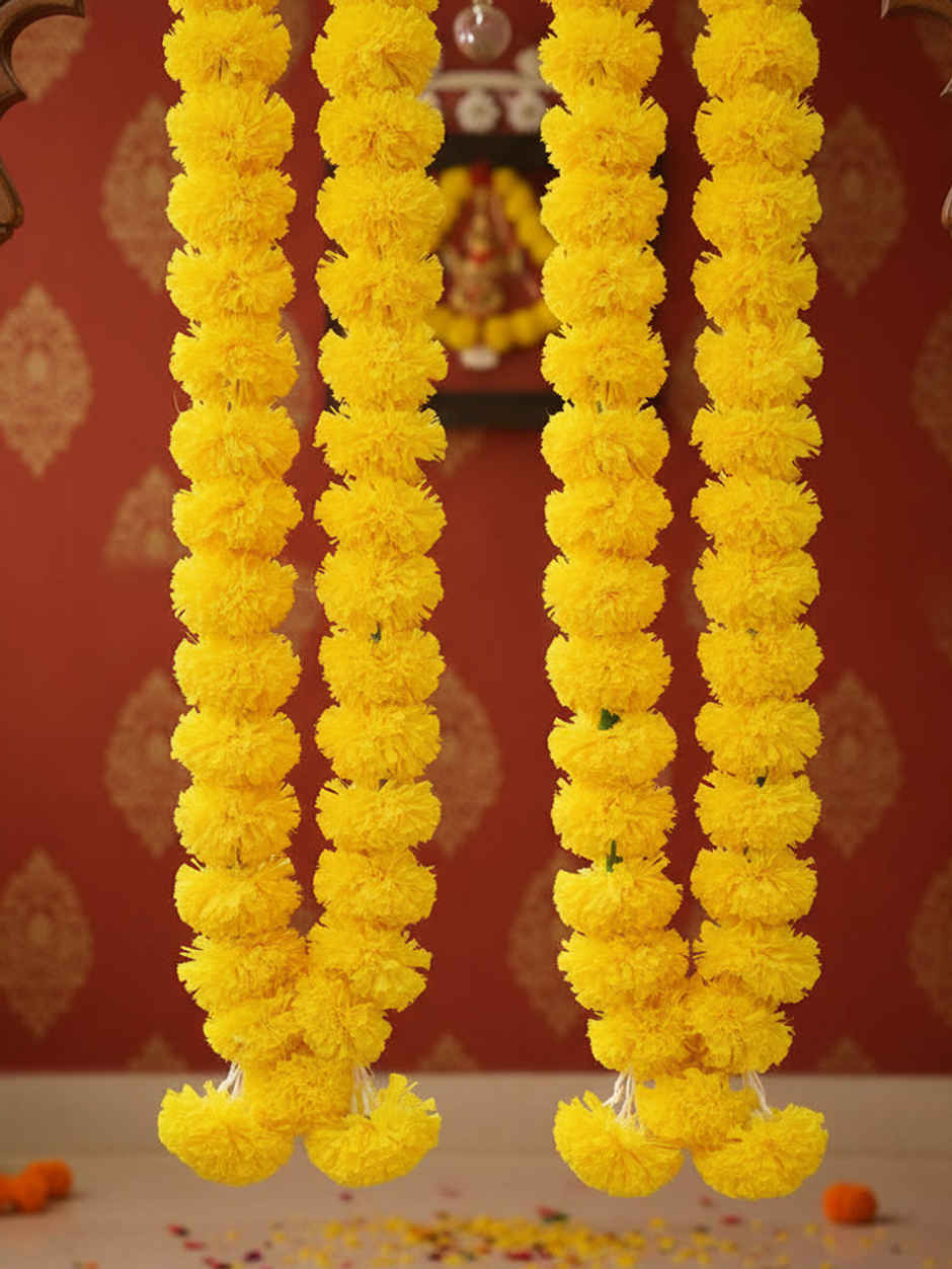 Flower String Bandhanwar | Festival Decoration | Marigold Design | 2 pcs | Yellow | Mangal Bhawan