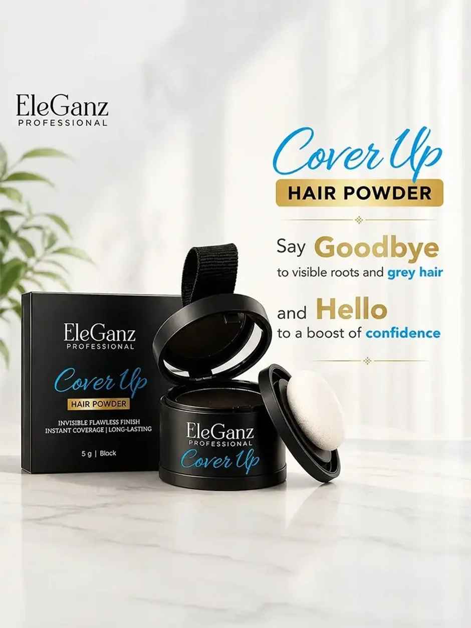 EleGanz Professional Cover-Up Hair Powder | Instant Root Concealer - Black