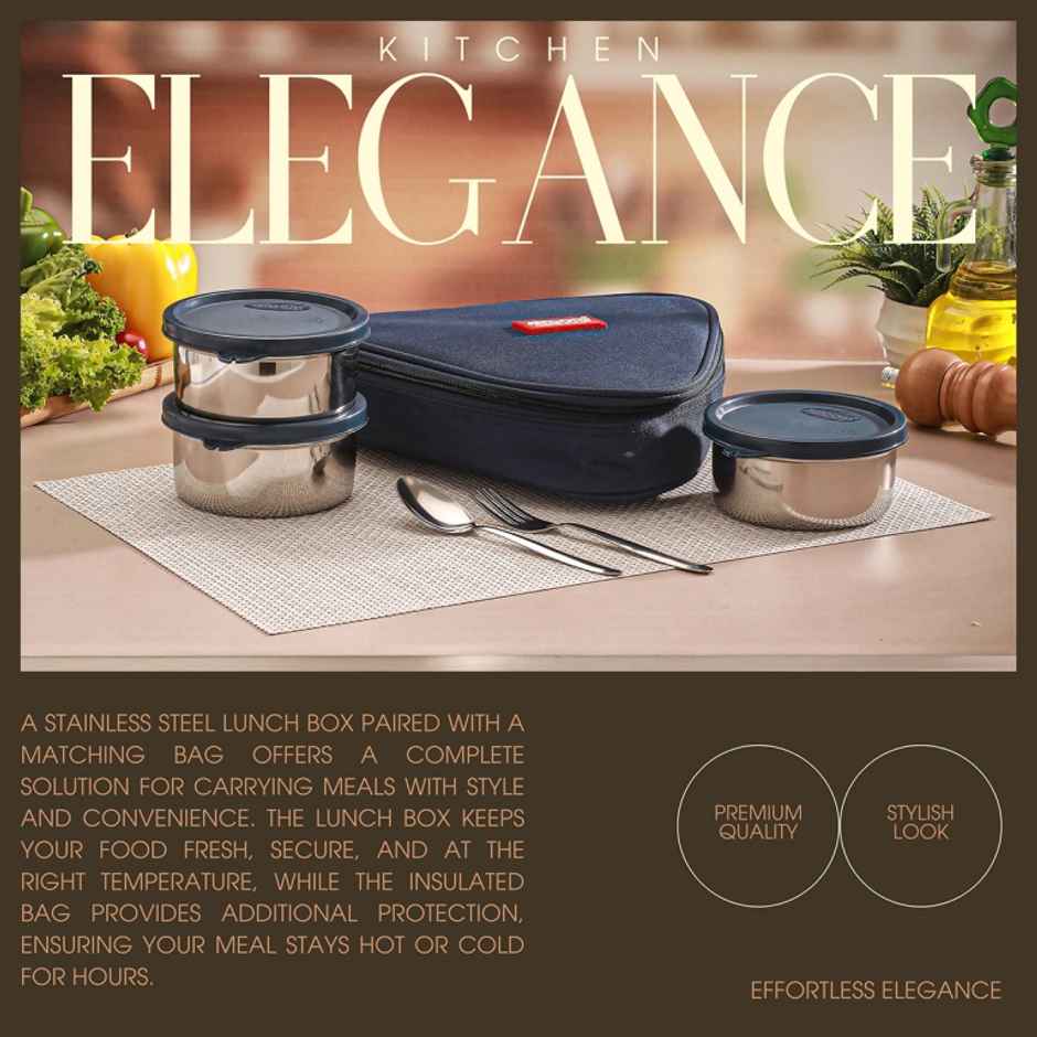 Jensons Stainless Steel Easy Trio Meal Lunch Box Dabbi 350ml x 3