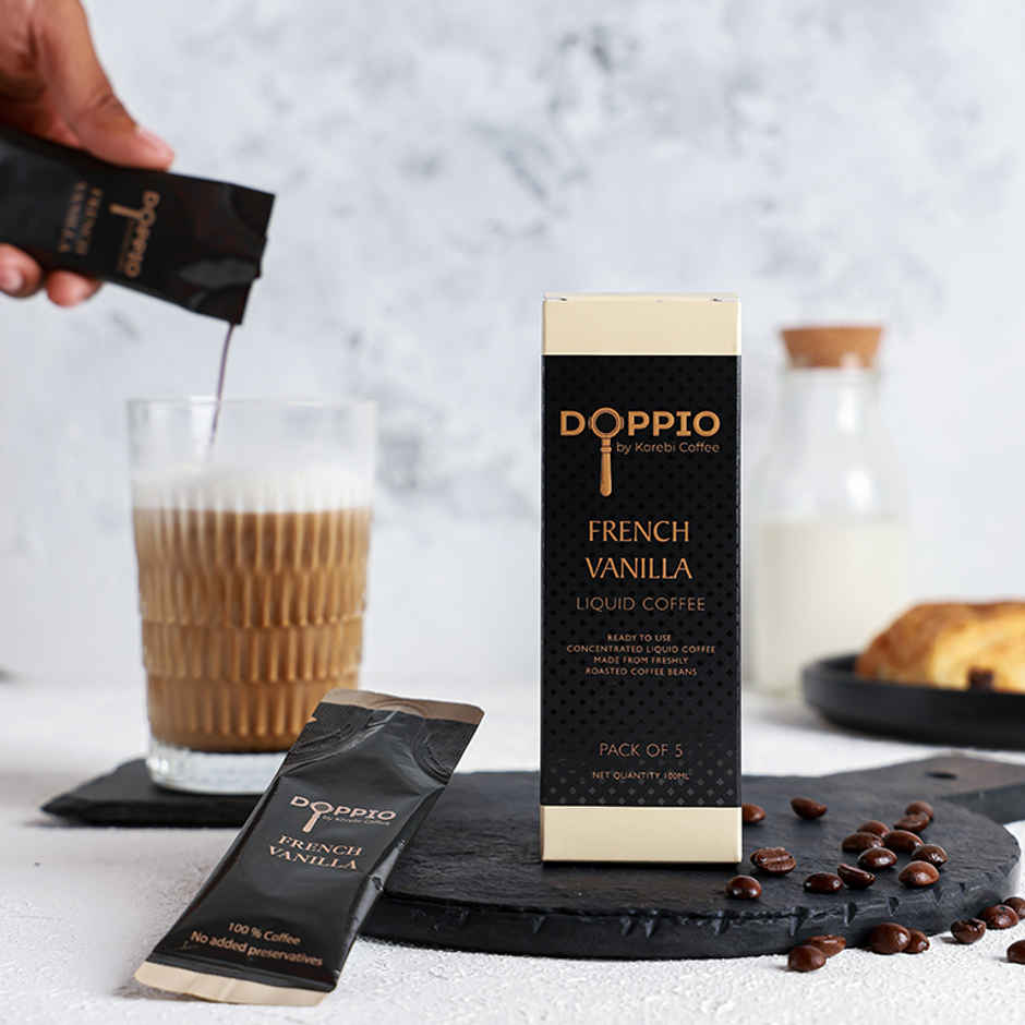 Doppio By Korebi Coffee French Vanilla-Artisan Instant Liquid Coffee Concentrate|5-Pack|20 ml Each