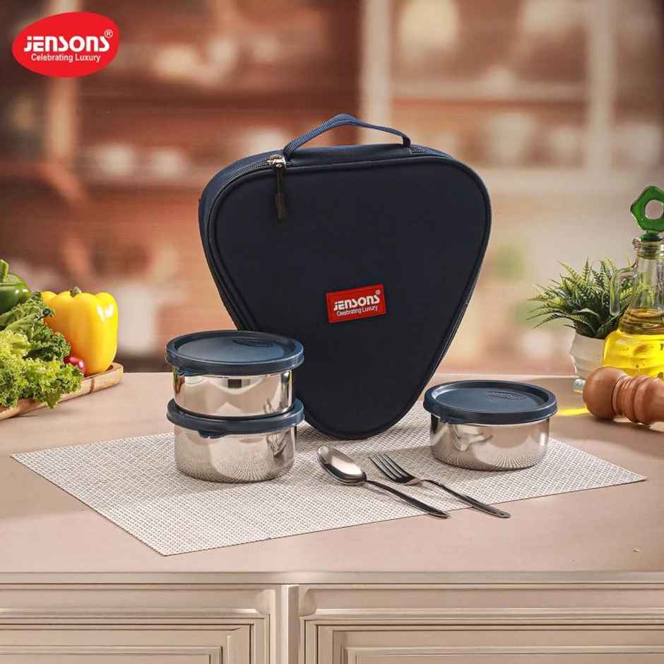 Jensons Stainless Steel Easy Trio Meal Lunch Box Dabbi 350ml x 3