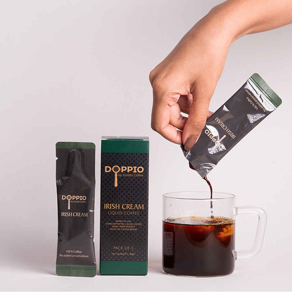 Doppio By Korebi Coffee Irish Cream - Artisan Instant Liquid Coffee Concentrate|5-Pack| 20 ml Each