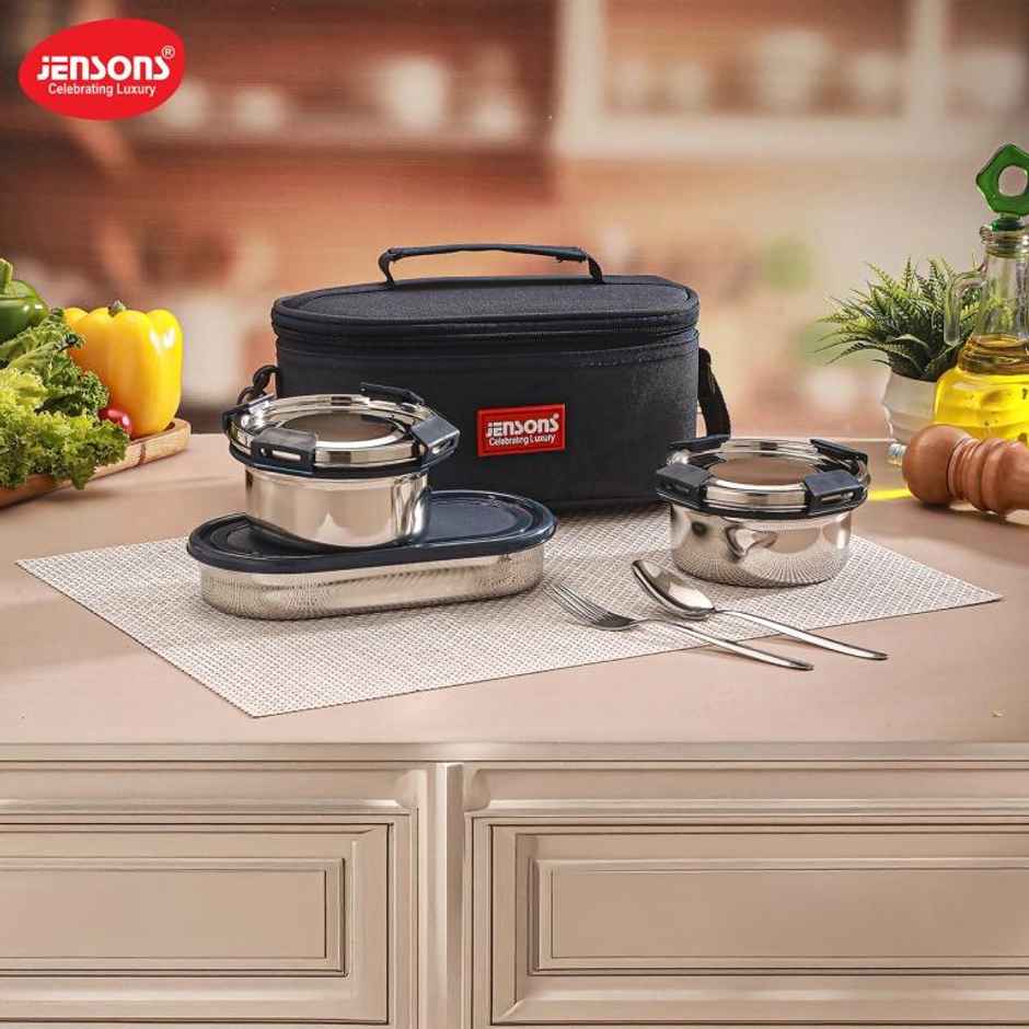 Jensons Stainless Steel Quade Meal 3 Lunch Box 350ml x 2 and 450ml x 1