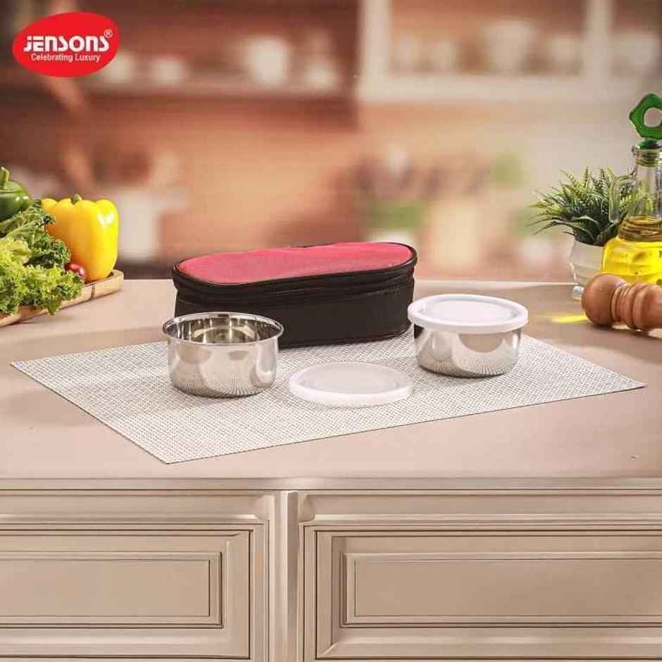 Jensons Stainless Steel Essence Lunch Box with 2 | Leak Resistant Containers |300mlX2