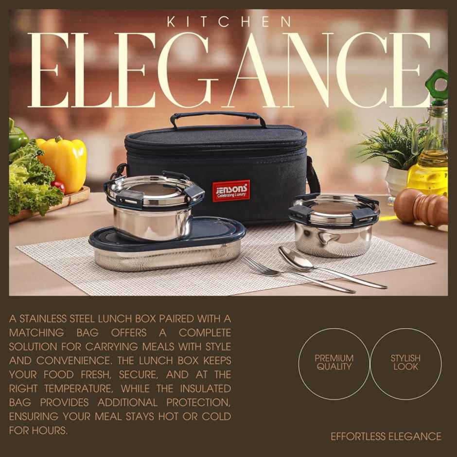 Jensons Stainless Steel Quade Meal 3 Lunch Box 350ml x 2 and 450ml x 1