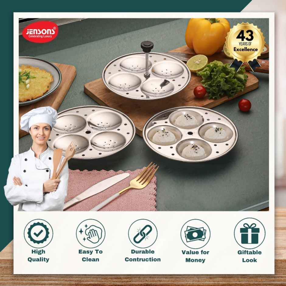 Jensons Stainless Steel 3x4 Tier Idli Maker Stand | 12 Idli Capacity | Heavy Duty Steamer