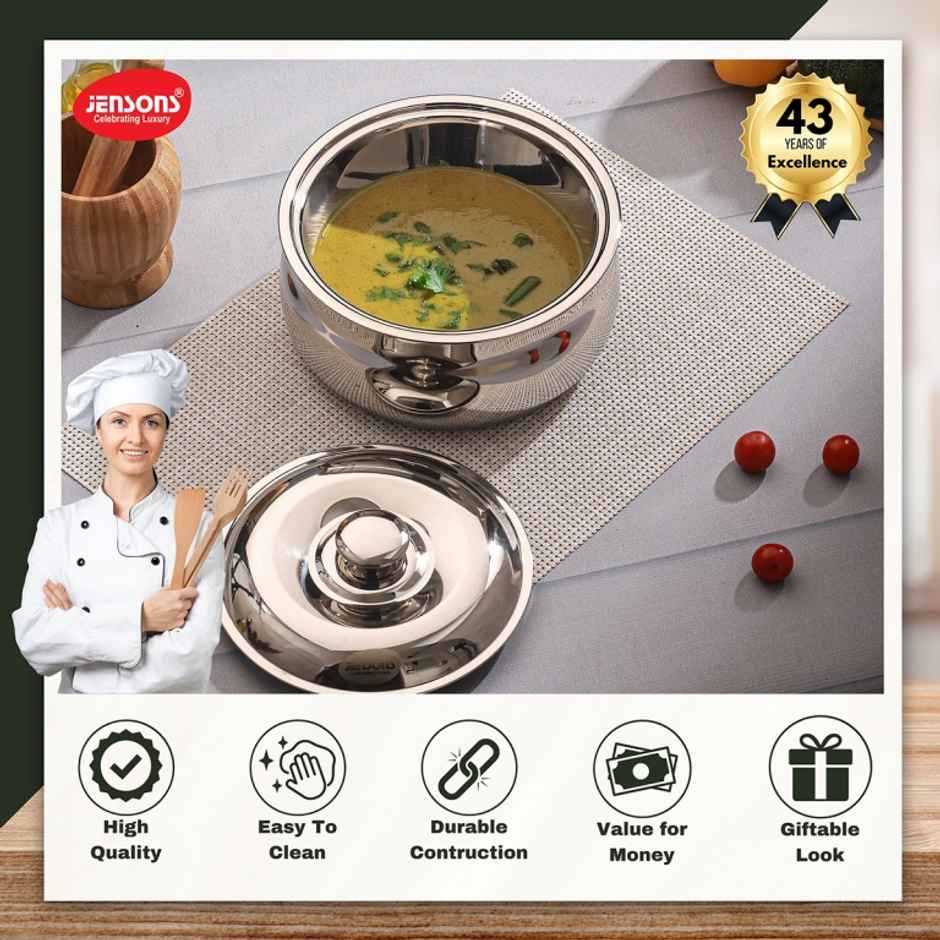Jensons Stainless Steel Trendy Belly Casserole 2100 ml