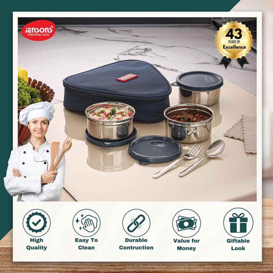 Jensons Stainless Steel Easy Trio Meal Lunch Box Dabbi 350ml x 3