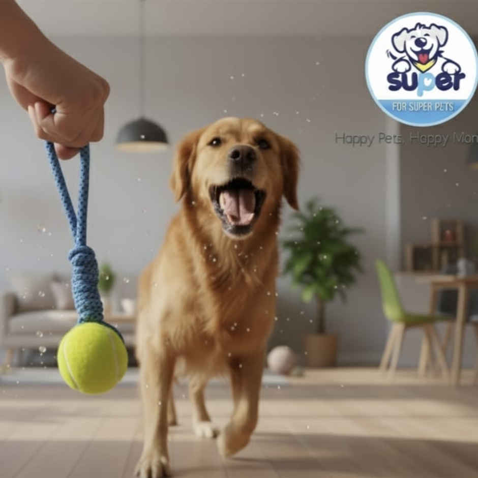 Super Pet Throw & Pull Ball Dog Toy Large | Yellow & Sky Blue)