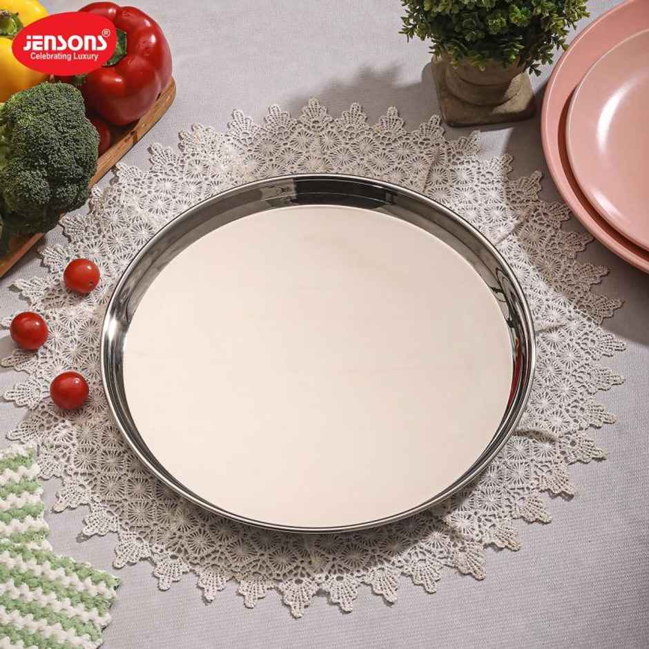 Jensons Stainless Steel Thali, 28 cm, Silver, Durable Food Grade Material