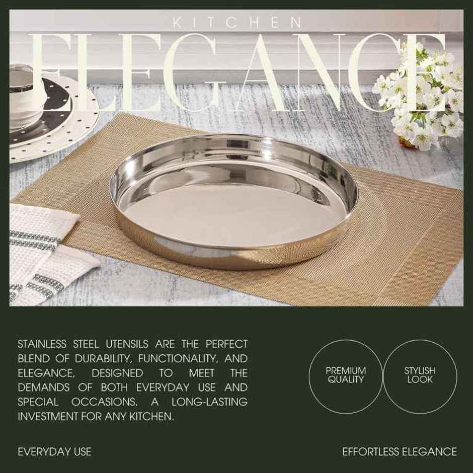 Jensons Stainless Steel Dinner Plate 25 cm | Heavy Gauge Serving Plate