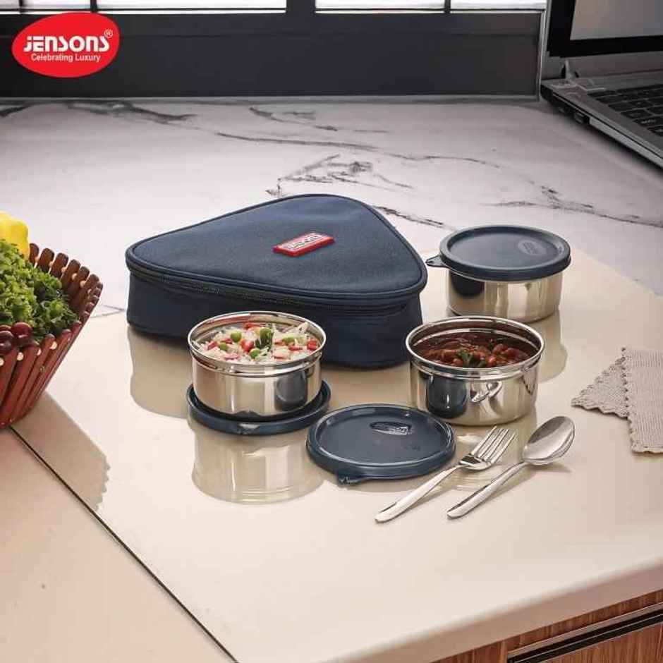 Jensons Stainless Steel Easy Trio Meal Lunch Box Dabbi 350ml x 3