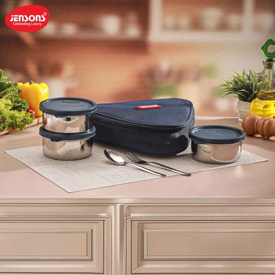 Jensons Stainless Steel Easy Trio Meal Lunch Box Dabbi 350ml x 3