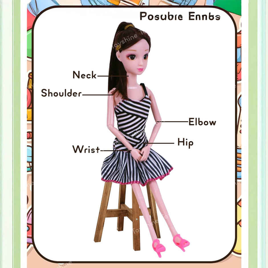 Toyshine Kally Fashion Doll with 3D Eyes | Folding Hands & Glitter Dress | Model B