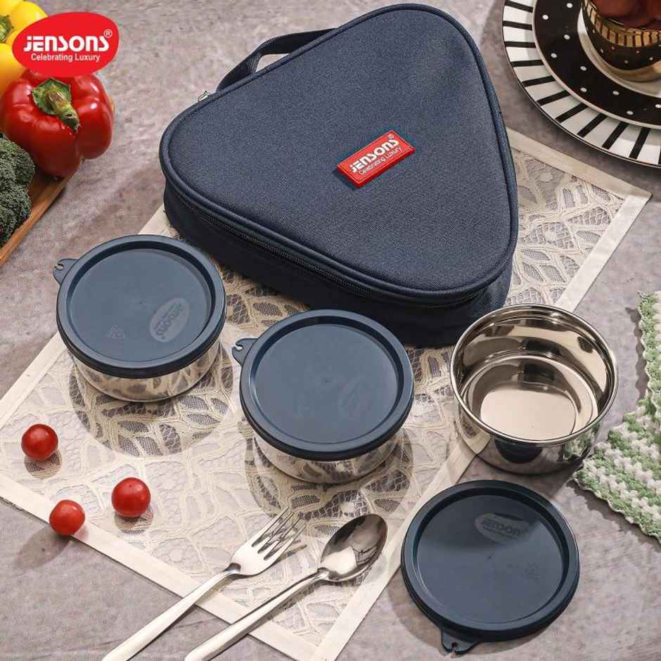 Jensons Stainless Steel Easy Trio Meal Lunch Box Dabbi 350ml x 3