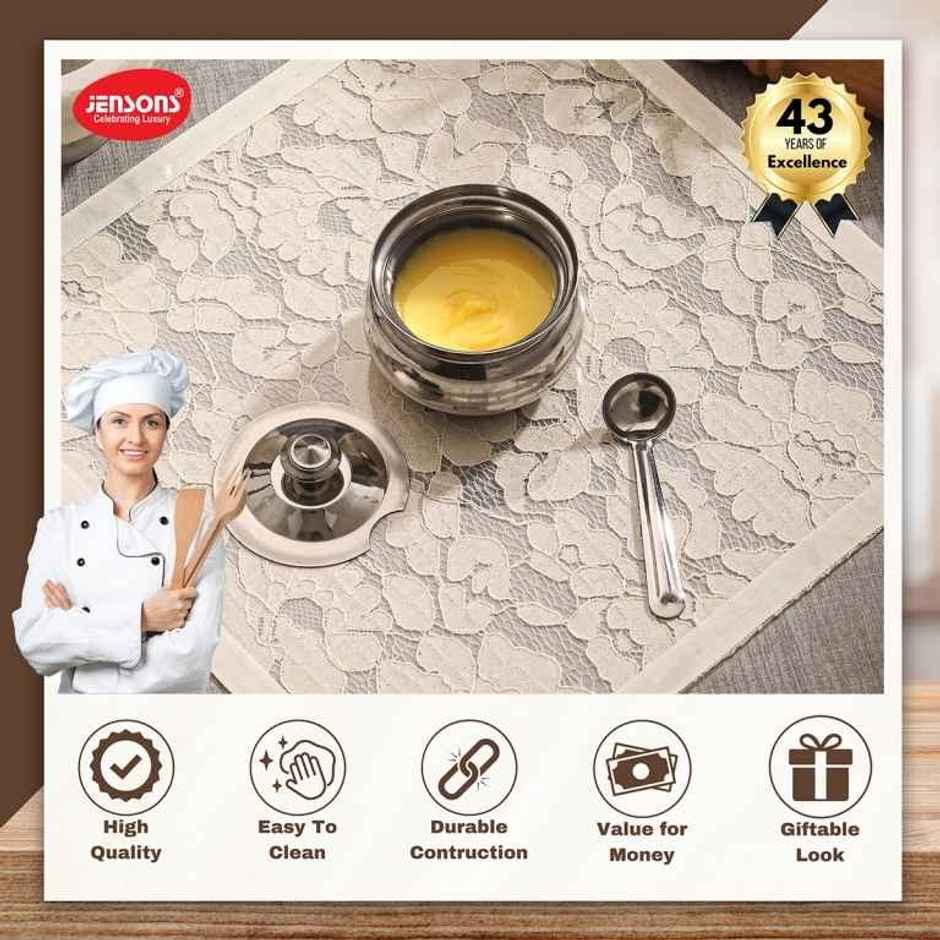 Jensons Stainless Steel Ghee Pot with Lid 200ml | Food Grade Storage for Ghee Oil & Pooja