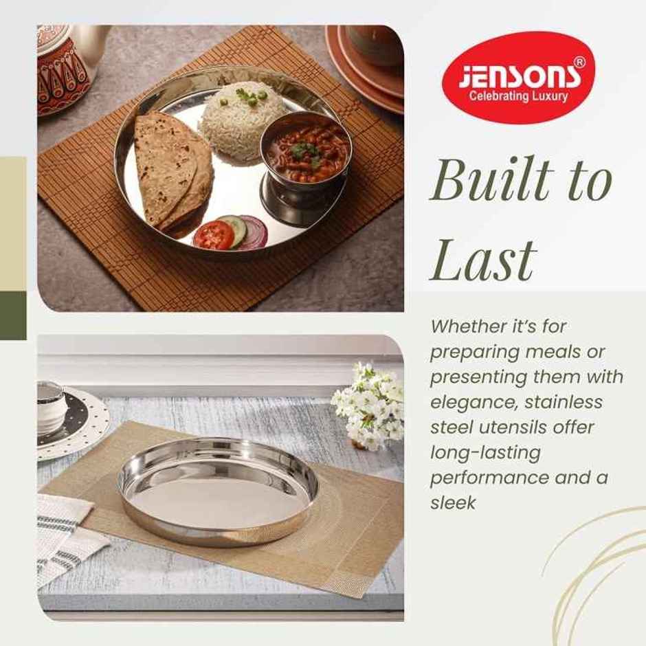 Jensons Stainless Steel Dinner Plate 25 cm | Heavy Gauge Serving Plate
