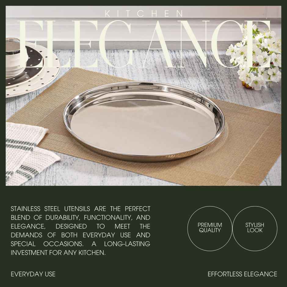 Jensons Stainless Steel Thali, 28 cm, Silver, Durable Food Grade Material