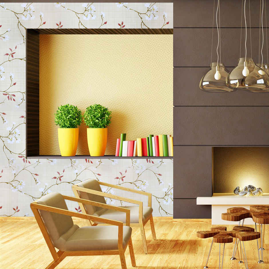 Wollzo Red Leaf Wallpaper Self Adhesive Peel and Stick Wall Decor 45 x 500 cm