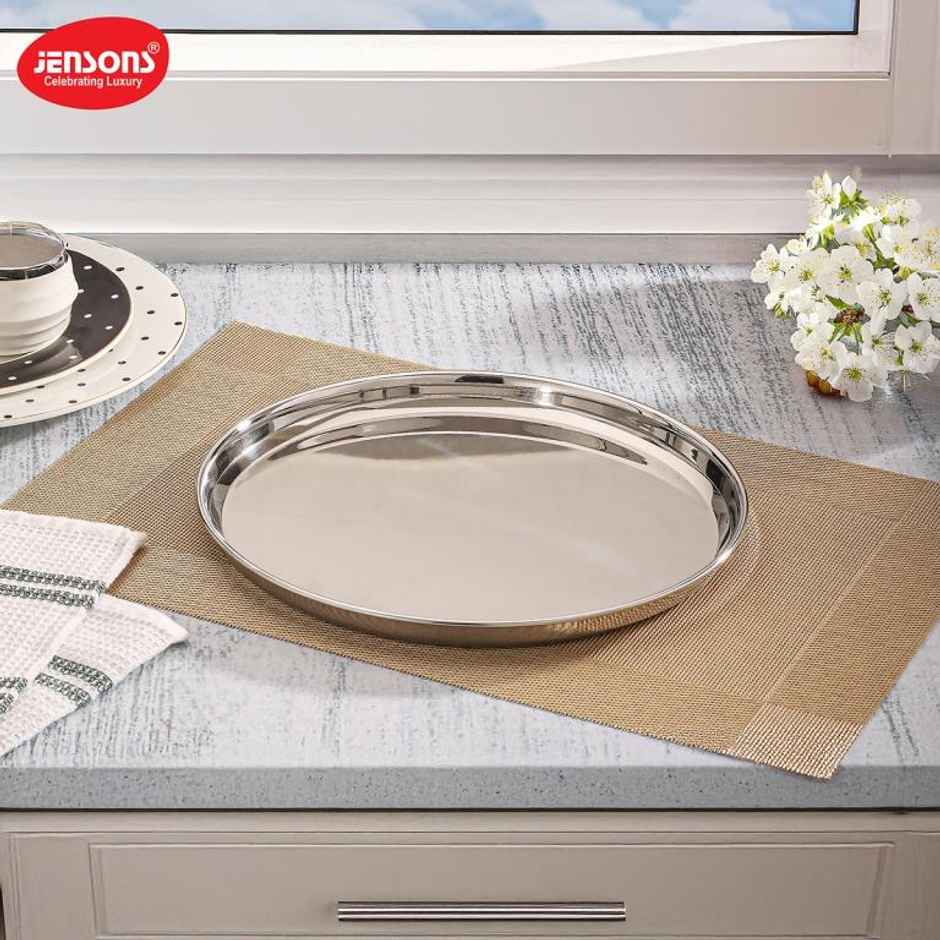  Jensons Stainless Steel  Thali, 28 cm, Silver, Durable Food Grade Material