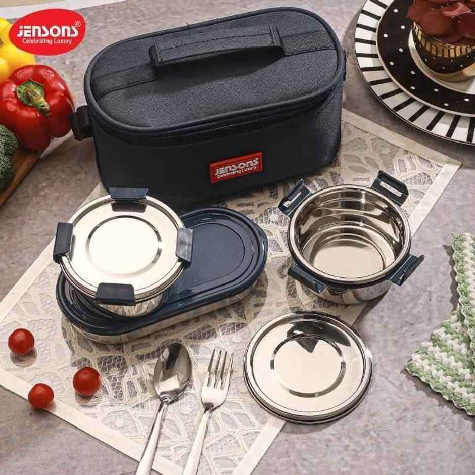 Jensons Stainless Steel Qqade Meal Lunch Box | Leak Proof Meal Box | 350mlX2, 150mlX1