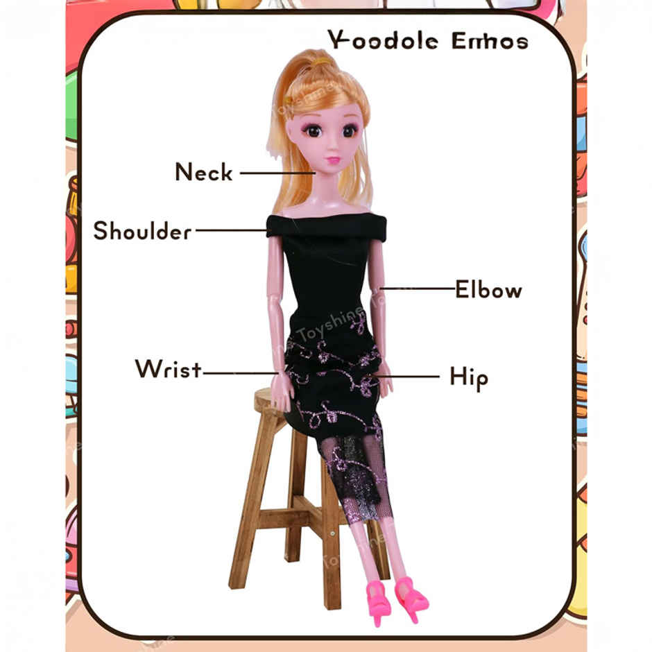 Toyshine Kally Fashion Doll with 3D Eyes | Folding Hands & Glitter Dress | Model A