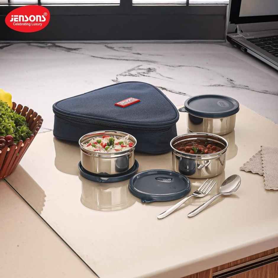 Jensons Stainless Steel Easy Trio Meal Lunch Box Dabbi 350ml x 3