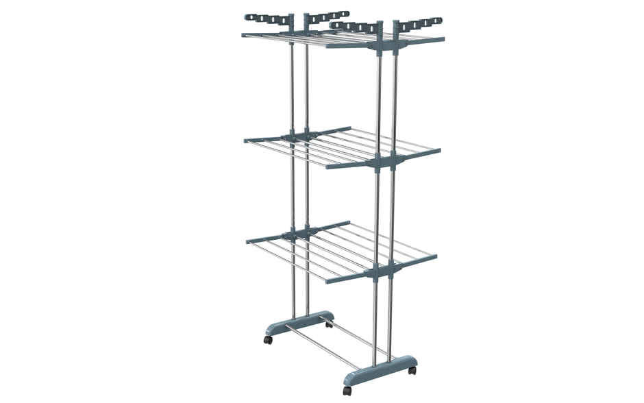 Limetro Steel Stainless Steel Double Pole 3 Layer Cloth Drying Stand with Hanger