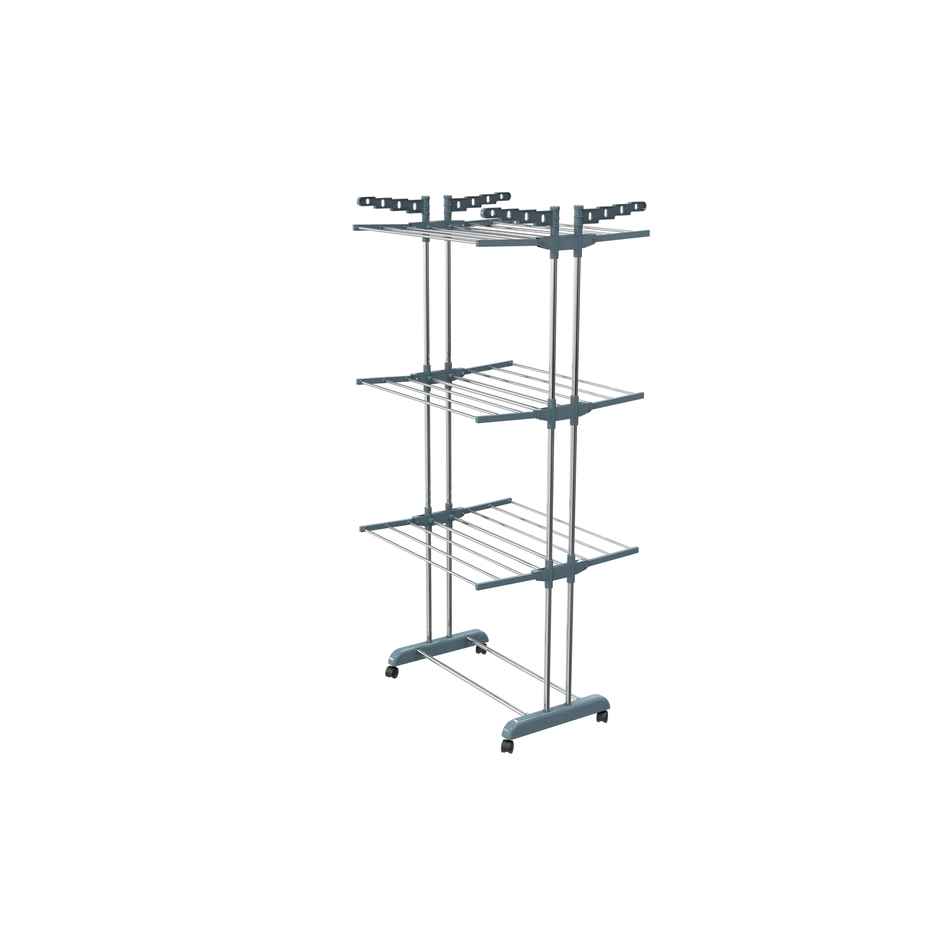 Limetro Steel Stainless Steel Double Pole Cloth Drying Stand with Hanger | 3 Layer