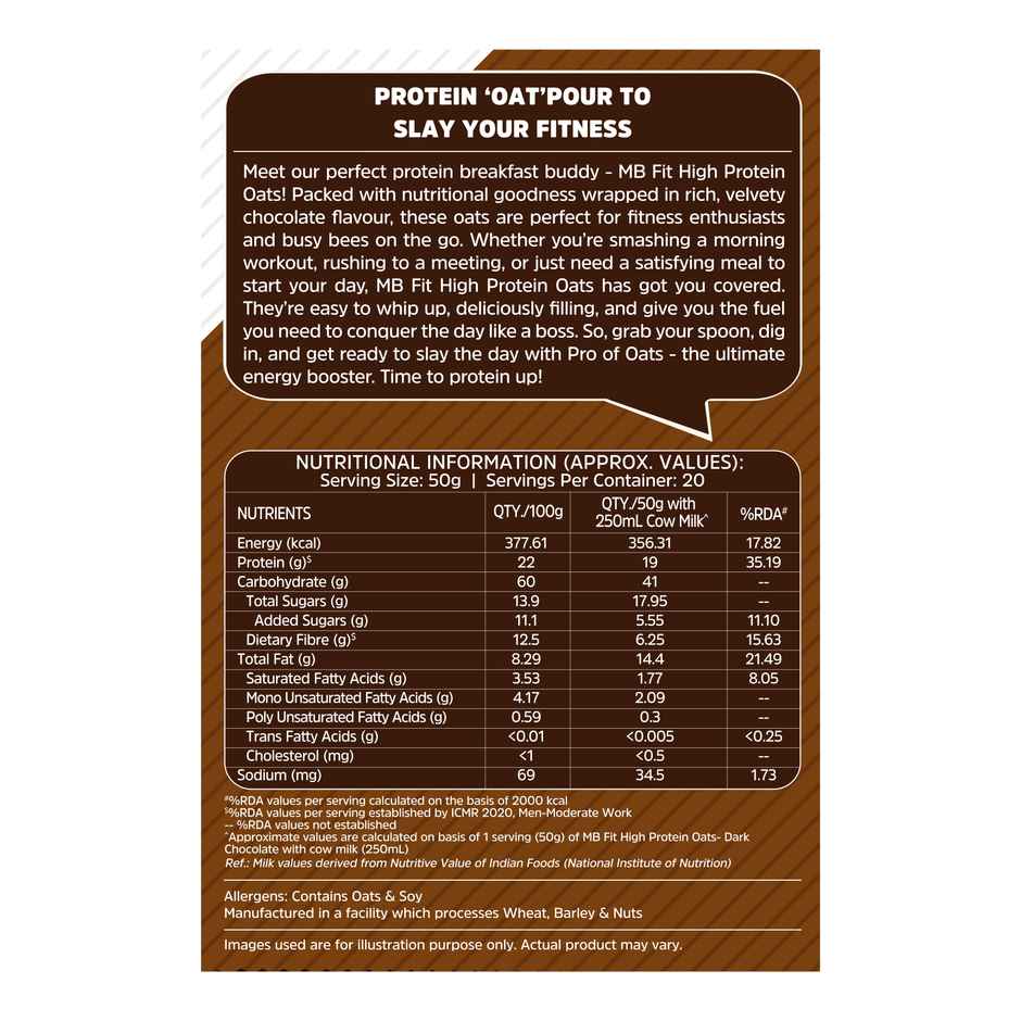 MuscleBlaze Fit High Protein Oats (Dark Chocolate, 1kg) | 22g Protein