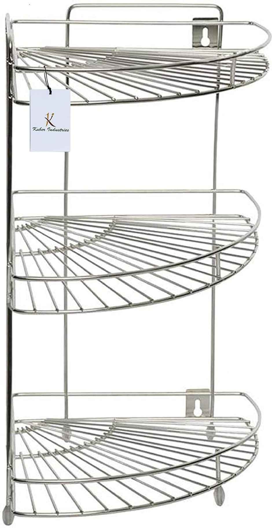 Kuber Industries Stainless Steel Storage Rack | Standard | Silver | Corner Shelf