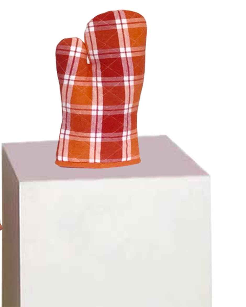 Lushomes Cooking Apron and Oven Glove Set - Red and Orange | Glove 17 x 32 cm | Apron 60 x 80 cm