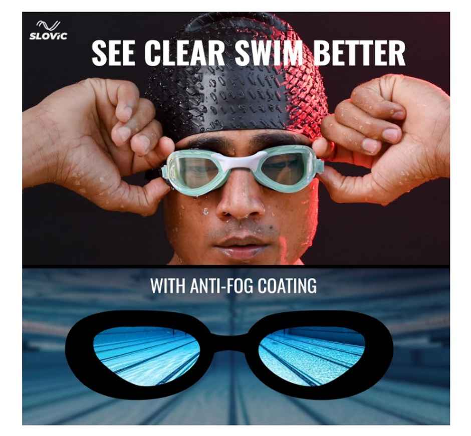 Slovic Adult Swimming Goggles - Basic Maca Green, Anti-Fog with Adjustable Strap