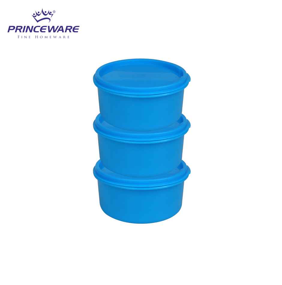 Princeware Store Fresh Round Container Set of 3 Pcs | 100 ml Each Blue