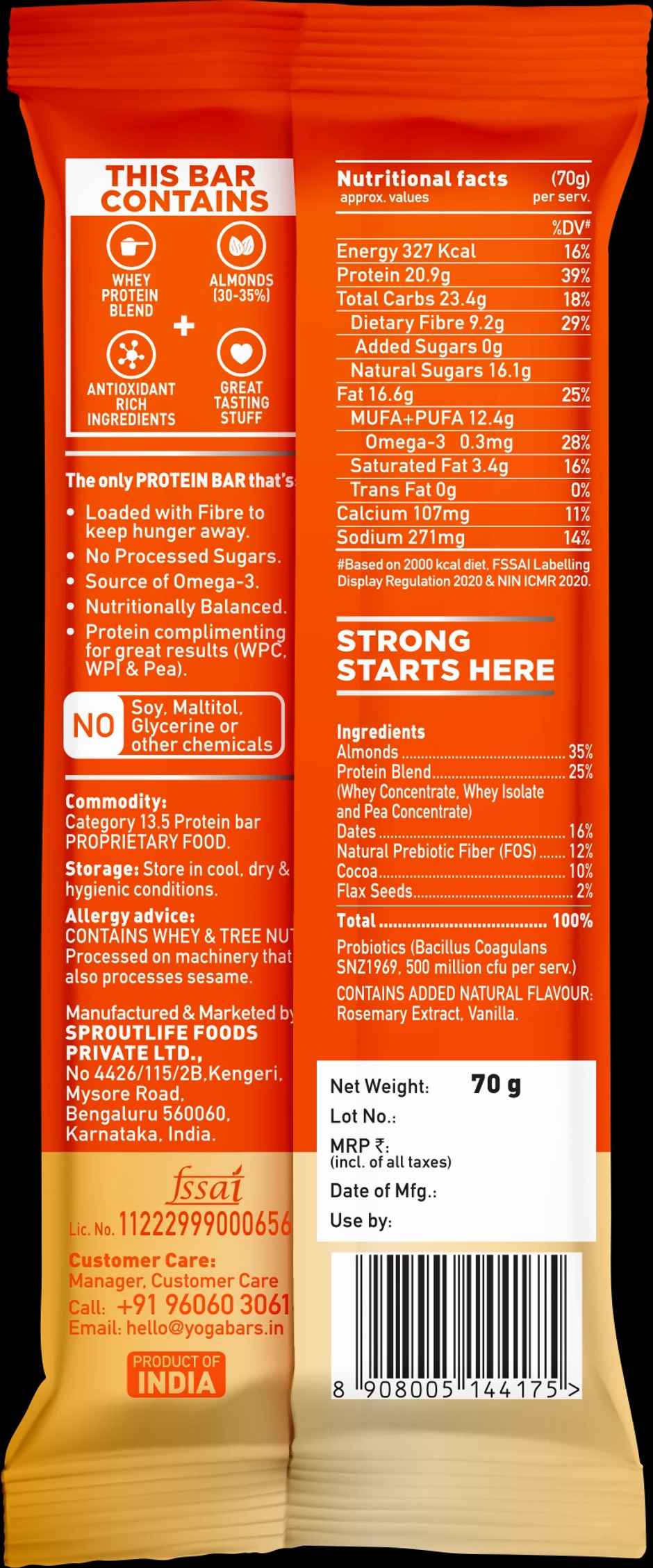 Yoga Bar 20g Protein Bar, Almond Fudge, Multigrain Energy Bar, High Protein Bar