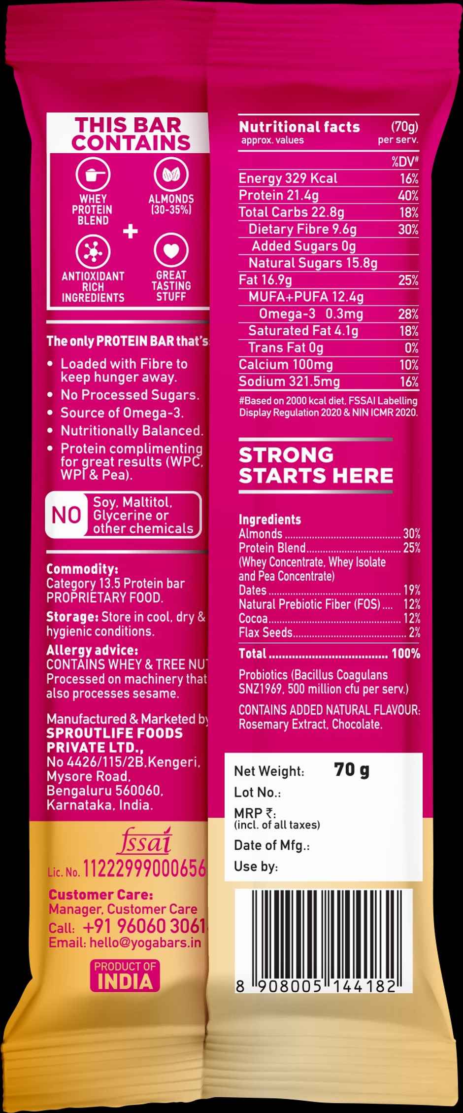 Yoga Bar 20g Protein Bar, Dark Chocolate, No Added Sugar, Multigrain Energy Bar, High Protein Bar Combo